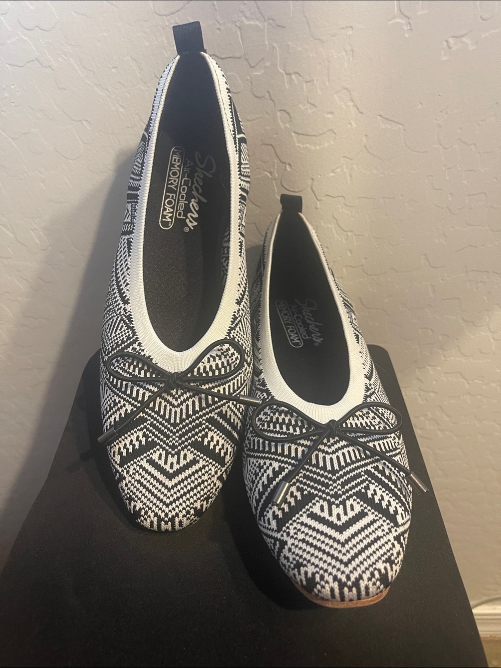 Skechers Black & White Patterned Knit Ballet Flats